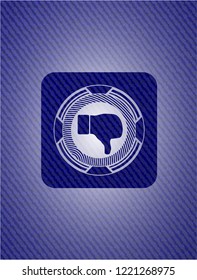dislike icon inside badge with jean texture