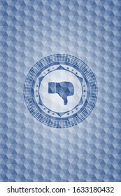 dislike icon inside blue badge with geometric pattern.