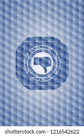 dislike icon inside blue emblem with geometric pattern.