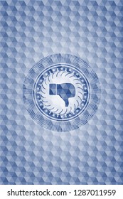 dislike icon inside blue hexagon emblem.