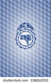 dislike icon inside blue hexagon emblem.