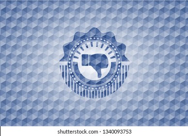 dislike icon inside blue polygonal emblem.