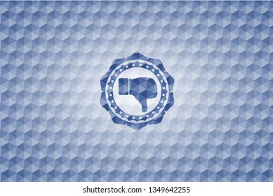 dislike icon inside blue polygonal emblem.