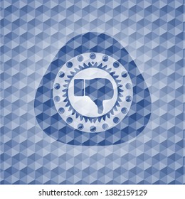 dislike icon inside blue polygonal badge.