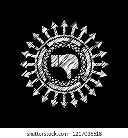 dislike icon inside chalk emblem written on a blackboard