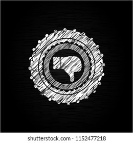 dislike icon inside chalkboard emblem on black board