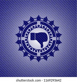 dislike icon inside emblem with denim high quality background