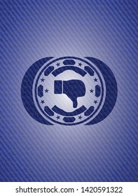 dislike icon inside emblem with denim high quality background