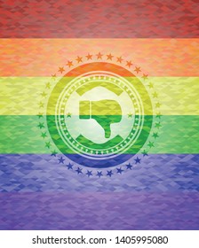 dislike icon inside emblem on mosaic background with the colors of the LGBT flag