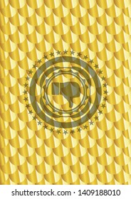 dislike icon inside golden badge or emblem. Scales pattern. Vector Illustration. Detailed.