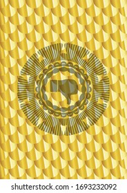 dislike icon inside golden emblem. Scales pattern. Vector Illustration. Detailed. 