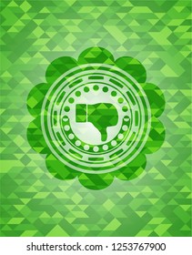 dislike icon inside green emblem with mosaic ecological style background