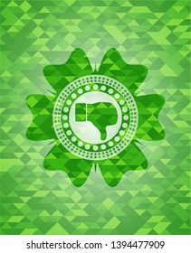 dislike icon inside green emblem with mosaic background