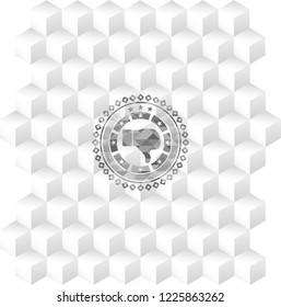 dislike icon inside grey badge with geometric cube white background