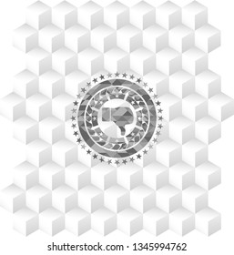 dislike icon inside grey badge with geometric cube white background