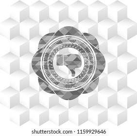 dislike icon inside grey emblem. Retro with geometric cube white background