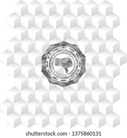 dislike icon inside grey emblem. Retro with geometric cube white background