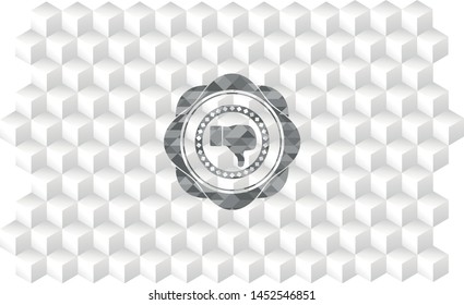 dislike icon inside grey icon or emblem with geometric cube white background