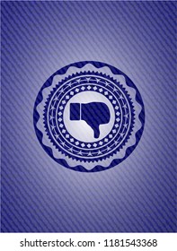 dislike icon inside jean or denim emblem or badge background