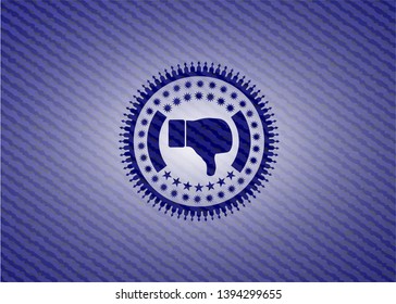 dislike icon inside jean or denim emblem or badge background