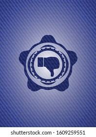 dislike icon inside jean or denim emblem or badge background