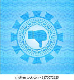 dislike icon inside light blue water wave style emblem.