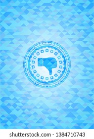 dislike icon inside light blue mosaic emblem