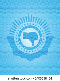dislike icon inside light blue water wave style badge.