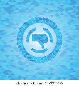 dislike icon inside light blue emblem with mosaic ecological style background