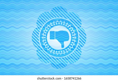dislike icon inside light blue water wave emblem.