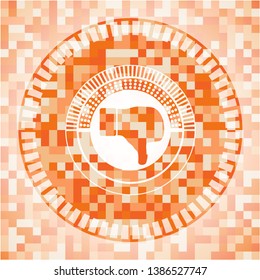 dislike icon inside orange mosaic emblem with background