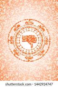 dislike icon inside orange mosaic emblem with background