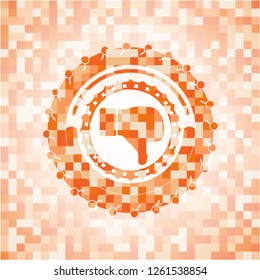 dislike icon inside orange tile background illustration. Square geometric mosaic seamless pattern with emblem inside.