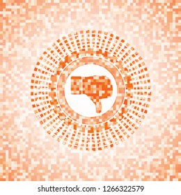 dislike icon inside orange tile background illustration. Square geometric mosaic seamless pattern with emblem inside.