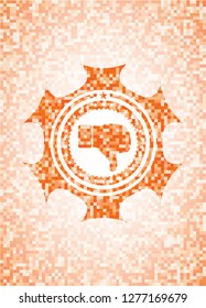 dislike icon inside orange tile background illustration. Square geometric mosaic seamless pattern with emblem inside.