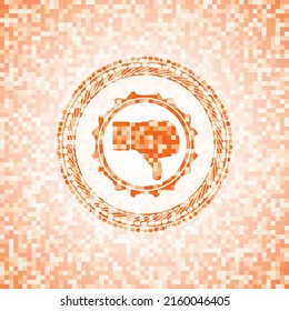 dislike icon inside orange tile background illustration. Square geometric mosaic seamless pattern with emblem inside. 