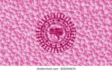 dislike icon inside pink badge with bubbles background. Vector Illustration. Detailed. 
