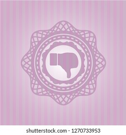 dislike icon inside pink emblem