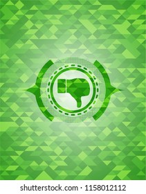 dislike icon inside realistic green mosaic emblem