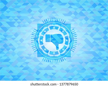 dislike icon inside realistic light blue emblem. Mosaic background