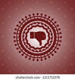 dislike icon inside realistic red emblem