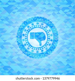 dislike icon inside realistic sky blue mosaic emblem