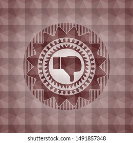 dislike icon inside red badge with geometric background. Seamless.