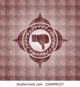 dislike icon inside red emblem with geometric pattern. Seamless.