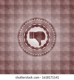dislike icon inside red emblem with geometric background. Seamless.