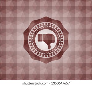 dislike icon inside red seamless badge with geometric background.