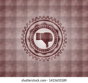 dislike icon inside red seamless badge with geometric pattern.