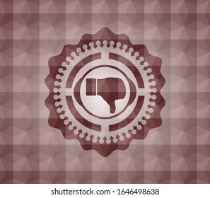 dislike icon inside red seamless polygonal badge.
