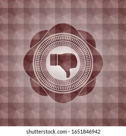 dislike icon inside red seamless badge with geometric pattern.