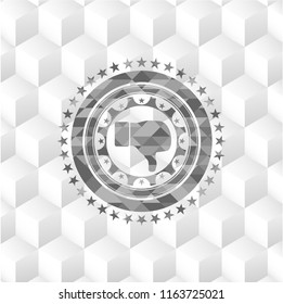 dislike icon inside retro style grey emblem with geometric cube white background